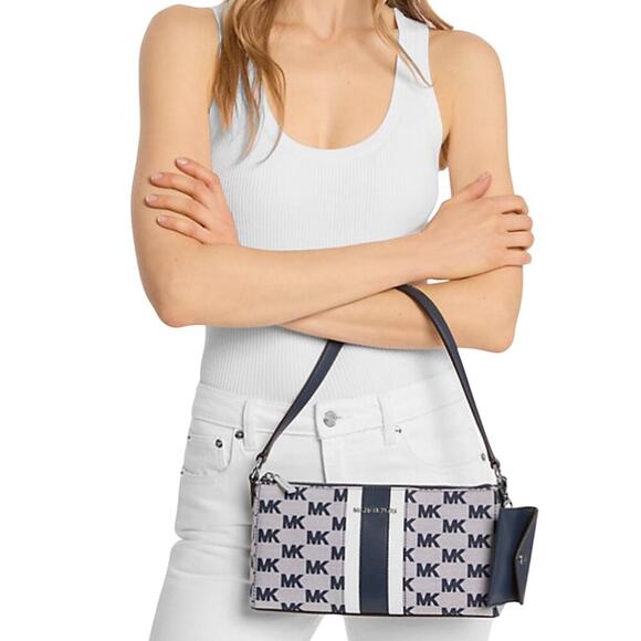 Michael Kors Handbags - Michael Kors Vincent Medium Logo Jacquard Pochette with Card Case NWT